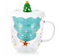 Christmas Cute Mugs 250ml Double Layer Glass Coffee Mug with Lid and 3 Decorations,Durable Tea Cup Milk Cup Coffee Cup for Women Wife Mum Her Grandma Girl Teacher Friend Birthday Gift Christmas Decor
