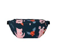 Christmas Cute Pigs Poinsettia Holly Leaves and Lollipop Sports Waist Bag, Crossbody Bags Fanny Pack Suitable for Running, Fitness and Outdoor Activities
