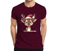 Christmas Cute Reindeer Santa Hat Gift Kids Family Men's T-Shirt, burgundy, L