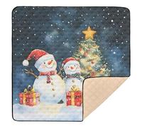 Christmas Cute Two Snowman Baby Play Mat for Floor, 50x50 inch Playpen Mat,Thicken Soft Non-Slip Tummy Time Mat for Toddlers and Infants