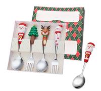 Christmas Cutlery Set 4PCS Spoon and Fork Set Xmas Serving Spoon Xmas Tableware Forks Coffee Ice Cream Dessert Stirring Teaspoons, Gifts for Women Mum, Christmas Cracker Fillers (Silver Green)