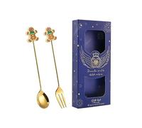 ＡＷＨＡＯ Christmas Cutlery Set, Spoons And Forks, Reusable Stainless Steel Dessert Spoons, Forks for Everyday Use, gingerbread blue