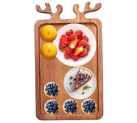 Christmas Cutting Board, 42x25x1.5cm Rectangle Christmas Charcuterie Board with Antler, Wooden Cheese Food Serving Platter, Wood Dessert Tray for Home Party Holiday