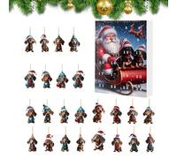 Christmas Dachshund 2024 - Funny Dog Christmas Countdown Calendar With 24 Acrylic pla-stic Dachshund Dog For Hanging Christmas Tree Decorations, For Kids Adults