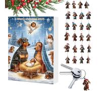 Christmas Dachshund | 24 Days Christmas Calendar with Dachshund Pendants, 2D Acrylic Home Decoration | for December, Entrance, Fireplace, Door, Window, Trees, Living Room, Bedrooms,