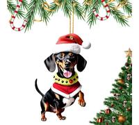 Christmas Dachshund Dachshund Christmas Tree Ornaments, Cute Dachshund Dog Acrylic 2D Backpack Ornament, Funny Car Pendant, Christmas Tree Decorations for Fireplace Windows