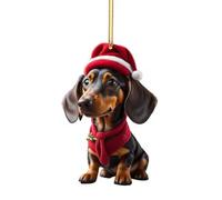 Christmas Dachshund Ornaments, Cute 2D Acrylic Hanging Ornament, Funny Dachshund Dog Ornament for Christmas Tree, Flat Funny Sausage Dog Animal Pendant for Car Interior Home Holiday Party Wall Gifts