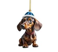 Christmas Dachshund Ornaments, Cute 2D Acrylic Hanging Ornament, Funny Dachshund Dog Ornament for Christmas Tree, Flat Funny Sausage Dog Animal Pendant for Car Interior Home Holiday Party Wall Gifts
