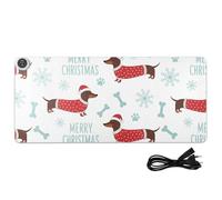 Christmas Dachshund Snowflake White Print Heated Desk Mat Large Heated Laptop Desk Pad with 3 Heating Levels PU Leather Desktop Protector and Blotter for Office Work Home Decor, 31.5x13in