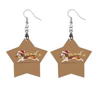 Christmas Dachshund Trendy Wooden Earrings Lightweight Charms Pendant Hooks Gifts for Women Apricot Shaped