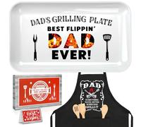 Christmas Dad Gifts from Daughter Son, Personalized Grilling Platter & Apron Set Christmas Birthday Gifts for Dad Papa Bonus Step Father in Law, Cool Grill BBQ Serving Tray Gift for Daddy Men husband