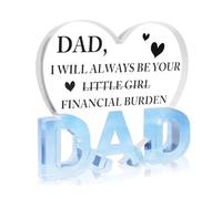 Christmas Dad Heart Shaped Acrylic Plaque from Daughter, Funny “Little Girl Financial Burden” Design, Clear Acrylic Keepsake for Dad Birthday or Everyday Appreciation