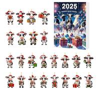 Christmas Dairy Cow Advent Calendar 2025, Cows Countdown Calendar, Xmas Tree Cute Acrylic 24 Pend 2D Days Hanging Ornaments,
