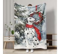 Christmas Dalmatian Throw Blanket, White Black Spotted Dog Winter Holiday Decor Soft Cozy Blanket for Sofa, Bed, All Season 60x80 Inch