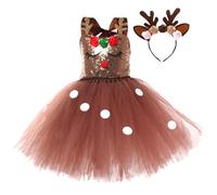 Christmas Dance Costume - Ballet Dress with Glitter Dance Skirt for Girls - Princess Ballet Dress with Antlers Headbands, Role-Play for