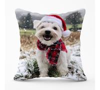 Christmas Dandie Dismount Terrier Cushion Warren Reed - Designer White 45cm x 45cm