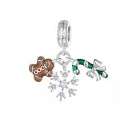 Christmas Dangle Charm Gingerbread Man Candy Cane Snow Flake Xmas Genuine 925 Sterling Silver Compatible With Pandora Bracelet