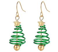 Christmas Dangle Earrings for Women Star Xmas Tree Green Wreath Gold Plated Balls Jingle Bells Charms Statement Hypoallergenic Drop Hook Dangling Earrings Christmas Holiday Party Jewellery Gifts,