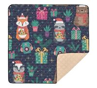 Christmas Dark Blue Festive Animal Patterns Cute Foldable Baby Gym & Activity Mat for Indoor Outdoor Cozy Breathable Padded Baby Mat for Baby Kids Toddlers Infants, 50'' x 50''