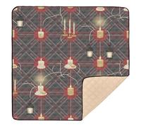 Christmas Dark Plaid Red Circles Lanterns Candles Large Stylish Baby Activity Play Mat for Indoor Outdoor Lightweight Padded Baby Mat for Newborns Babies Infants Toddlers, 50'' x 50''