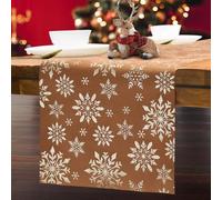 Christmas Day Table Runner,102×11 Inches Velvet Luxury Gold Snowflakes Rectangle Long Farmhouse Table Runner for Romantic Events,Wedding Anniversary,Marriage Proposals,Engagements Party (Velvet/Brown)