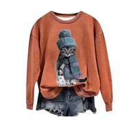 Christmas Deals 2024 Oversized Sweatshirts for Women UK Femmes Mignon Chat Imprimé Col Rond Manches Longues Casual Sweatshirt Sans Chapeau Today's Deals of The Day (Orange, XL)