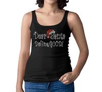 Christmas Dear Santa Define Good Rhinestone Ladies Vest Tank Top - Snow Diamante Design - Xmas Party Design - Size 6 to 16 (8 Medium) Black
