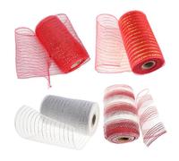 Christmas Deco Mesh 4 Rolls 10 Yard Long Mesh Ribbon Metallic Foil Striped Poly Burlap Cuttable Deco Ribbon for Halloween Wreaths Swags Party Poly Burlap