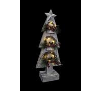 Christmas Decoation Battery Operated Wooden House Grey Tabletop Decorated with Berries, Pines and Small Warm White Bulbs Shatchi Grey One Size