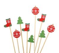 Christmas Decor Bamboo Food Appetiser Fruit Garnish Drink Picks Skewers - 3.9" (10cm) - Christmas Tree, Stocking, Ornament - 100pcs
