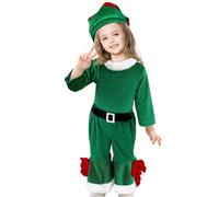 Christmas Decor Christmas Outfit for Baby Girls 3PCS/Set Santa Costume with Long Sleeve Flare Pants & Hat Santa Outfit Elf Costume for Girls Height 47.2 inch