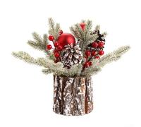 Christmas Decor,Christmas Tree Decoration,25CM Mini Artificial Flocked Pine Tree with Red Pine Cones Ornaments Pine Artificial Xmas Tree for Home Office Desk Holiday Decor(A)