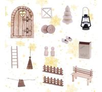 Christmas Decor Fairy Door 16Pcs/Set Christmas Miniature Simulation DIY Dollhouse Door Wooden Realistic Dollhouse Decorations for Kids