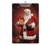 Christmas Decor Lovely Santa Claus Holding Present Clipboard Retractable Hanging Tab Clip Board Plastic Clipboard Nursing Clipboards Nurse, Doctor, Cute Design for Standard Size 12.5 X 8.5Inch