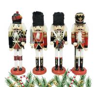 Christmas Decor, Painted Nutcracker Figurines Shelf Decor, 4 Pieces Wooden Christmas Decorations for Party, Indoor Outdoor Use, Living Room, Fireplace, Kitchen, Garden, Seasonal Decoration Set