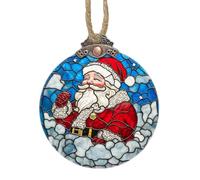 Christmas Decor Stained Glass Christmas Decorations Santa White Moon Star Suncatcher For Window Tree Hanging Ornaments Blue Xmas For Women Men Mom Friend