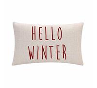 Christmas Decor Throw Pillow Covers Red Christmas Hello Winter Rectangular/Waist Cushion Cover Farmhouse Winter Holiday Pillowcases 12" x 20",for Sofa Porch Patio