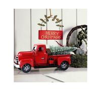 Christmas Decor Vintage Metal Classic Rustic Pickup Red Truck Tree Home Office