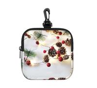 Christmas Decorate with Lights Square Zipper Pouch with All-Over Print,Waterproof Small Organizer Bag, Lightweight Durable for Coins,Cards, Keys for Travel Daily Use