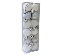 Christmas Decoration 12 Pack 30mm Glitter/Plain Baubles (DP) - SILVER/WHITE