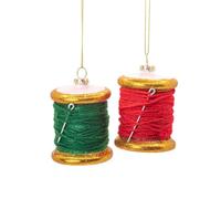 Christmas Decoration, 1x Novelty Sewing Bauble, Quirky Christmas Sewing Thread Spool with Needle *Sold Individually*, Unusual Xmas Tree Decoration, Tailor Seamstress Gift (Green)