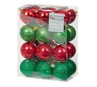 Christmas Decoration 24 Pack 60mm Shatterproof Baubles - Red-Green