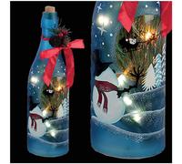 Christmas Decoration 29cm Battery Light Up Glass Bottle - Snowman