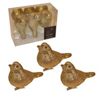 Snow White 9 x Clip On Gold Glitter Bird Vintage Christmas Tree Decoration