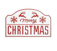 Christmas Decoration 30cm Metal Sign Hanging Red and White - (Reindeers)