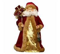 Christmas Decoration 30cm Standing Decorative Santa with Lantern - Burgundy/Gold