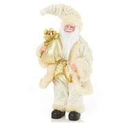 Christmas Decoration 30cm Standing Decorative Santa with Sack - Ivory/Gold