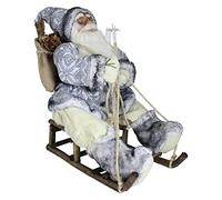 Christmas Decoration 40cm Sitting Santa on a Sleigh - Grey and Cream