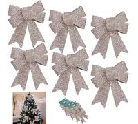 Christmas Decoration Bows, 6Pk Rose Gold Glitter Bows, 16cm Large Xmas Tree and Wreath Decor, Festive Holiday Bows for Indoor Outdoor Decorations, Party Supplies, Gift Wrapping, and Home Decor