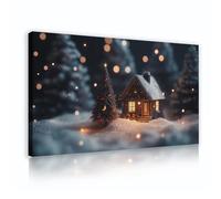 Christmas Decoration Canvas Print Wall Art Christmas Tree and House Painting Prints Pictures for Home Office Nursery Wall Decor 50x90cm Innerframe